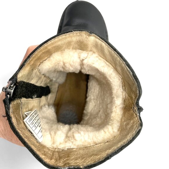 Ugg Neevah Black Shearling Sheepskin Lined Boots Leather Ankle Zip Women's 10 - Picture 9 of 13